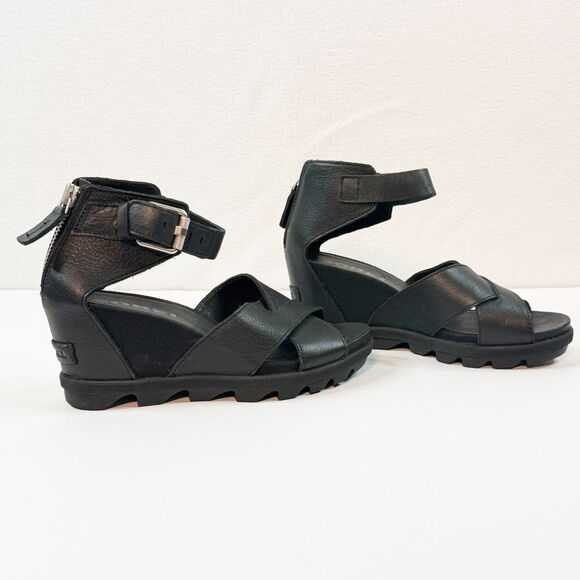 Sorel | Black Joanie III Ankle Strap Platform Sandals | Sz 7 - Picture 1 of 8